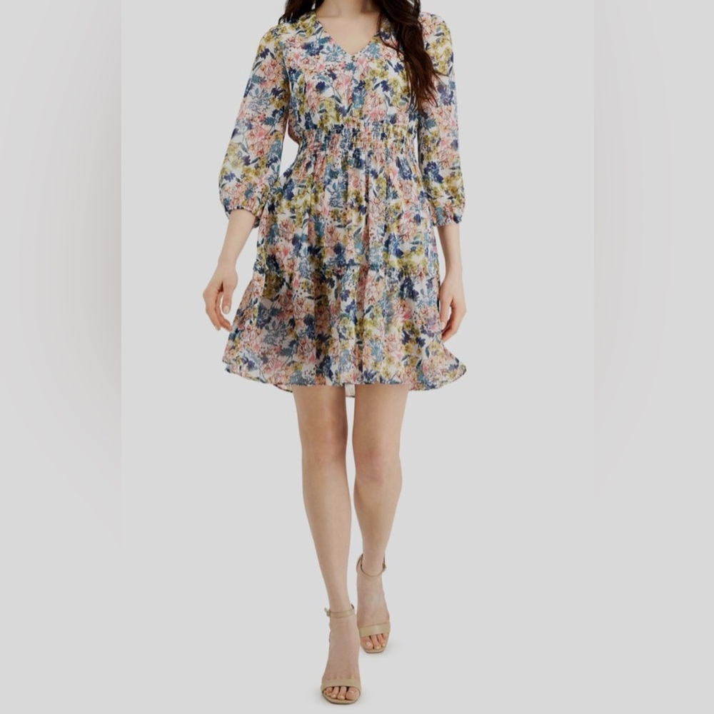 Just Taylor Floral Smocked Mini Dress